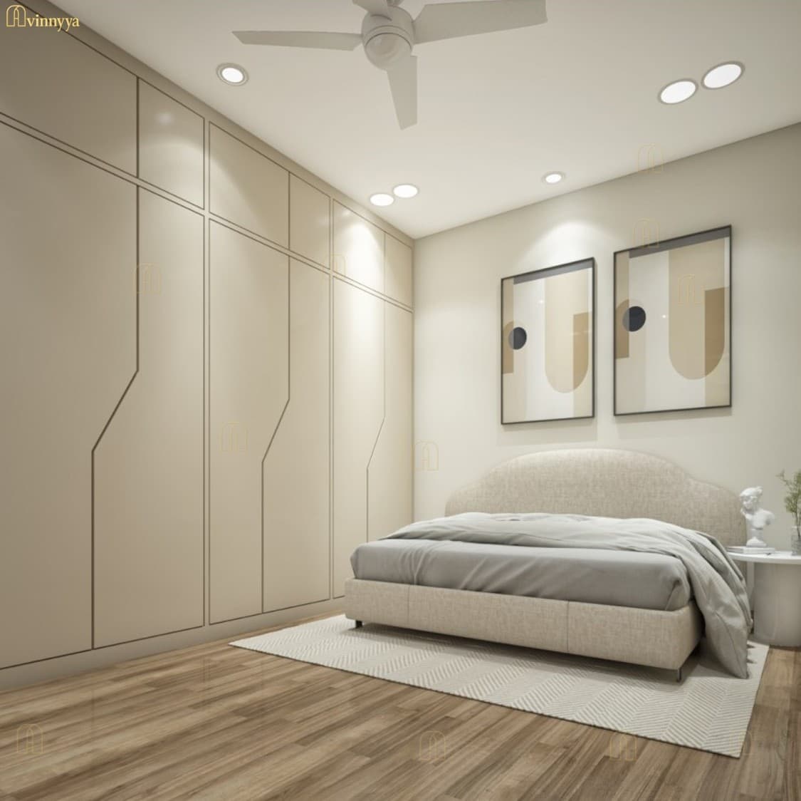 Bedroom with a plain white ceiling and recessed spotlights — Azure, Bangalore